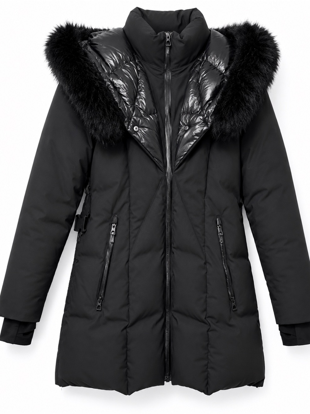 RUDSAK Black Faux-Fur Trimmed Long Puffer Coat